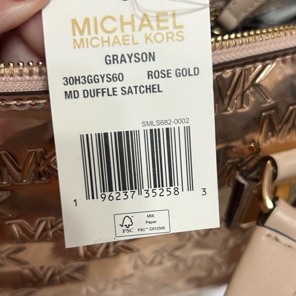 NWT Michael Michael Kors Grayson Logo Embossed Medium Satchel Bag ROSE Gold - Picture 3 of 12